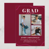 Afstudeerder 3 Foto Modern Burgundy Graduation Par Kaart (Voorkant / Achterkant)