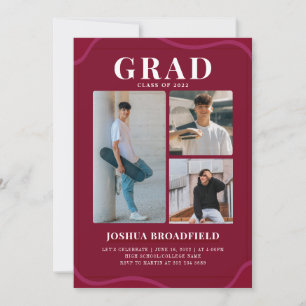 Afstudeerder 3 Foto Modern Burgundy Graduation Par Kaart