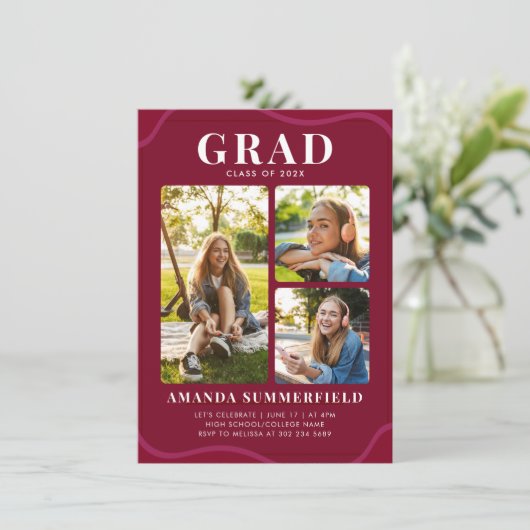 Afstudeerder 3 Photo Collage Graduation Party Kaart (Staand voorkant)