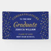 Afstudeerder Afstuderen 2022 met blauwe en goudsta Spandoek (Horizontaal)