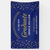 Afstudeerder Afstuderen 2022 met blauwe en goudsta Spandoek (Verticaal)