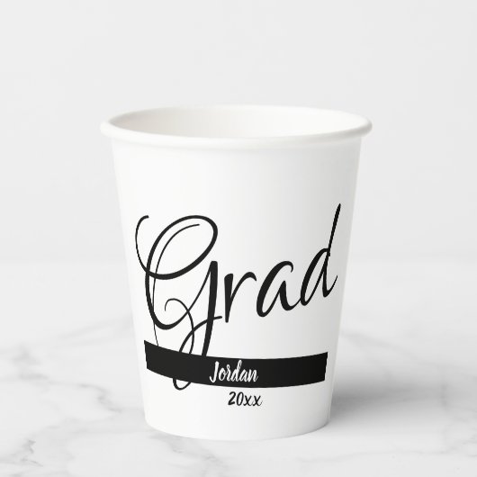 Afstudeerder afstuderen aangepaste naam en jaar papieren bekers (Voorkant)