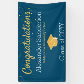 Afstudeerder Afstuderen blauw en goudglitter Spandoek (Verticaal)