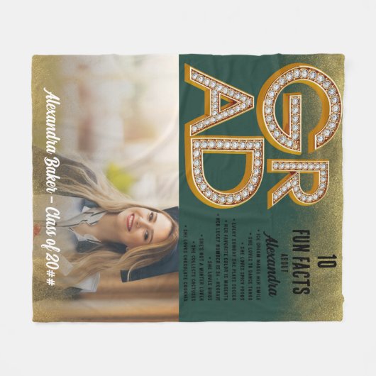 Afstudeerder Afstuderen Gouden Glitter Leuke Feite Fleece Deken (Voorkant (Horizontaal))