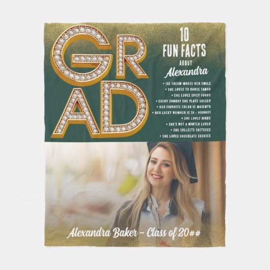 Afstudeerder Afstuderen Gouden Glitter Leuke Feite Fleece Deken (Voorkant)