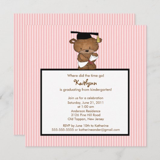 Afstudeerder Beer Kindergarten Afstuderen Uitnodig Kaart (Voorkant / Achterkant)