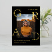 Afstudeerder Black Gold Photo Afstuderen Modern Le Folie Uitnodiging (Staand Voorkant)