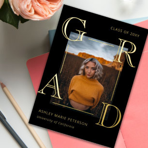 Afstudeerder Black Gold Photo Afstuderen Modern Le Folie Uitnodiging