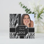 Afstudeerder Black White Zebra Animal Kaart (Staand voorkant)