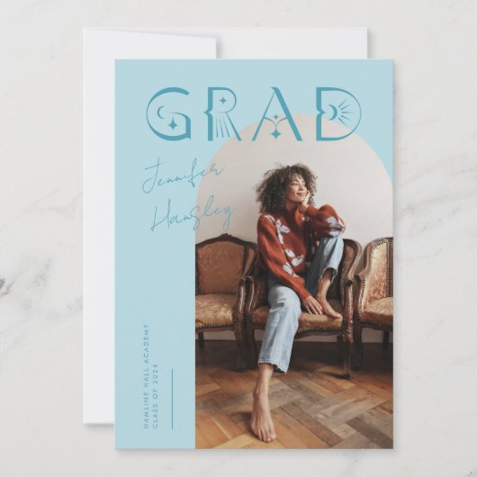 AFSTUDEERDER Blue Arch Mystiek Afstuderen Aankondi Bedankkaart (Voorkant)