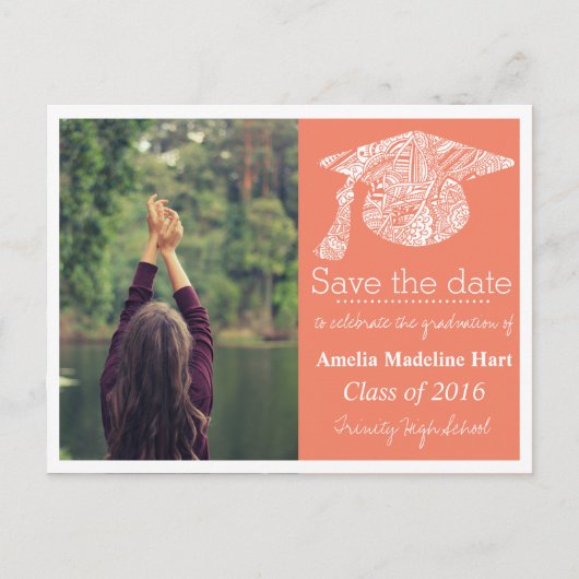 Afstudeerder Boheems Pet Koraal Bewaar de datumfot Aankondigingskaart (Voorkant)