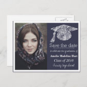 Afstudeerder Boheems Pet Navy Blue Save The Date F Aankondigingskaart (Voorkant / Achterkant)