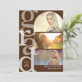 AFSTUDEERDER boog foto bruin Afstuderen aankondigi Bedankkaart (Staand voorkant)