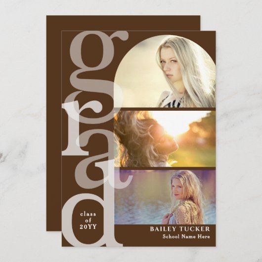 AFSTUDEERDER boog foto bruin Afstuderen aankondigi Bedankkaart (Voorkant / Achterkant)