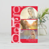 AFSTUDEERDER boog foto Modern rood Afstuderen uitn Bedankkaart (Staand voorkant)