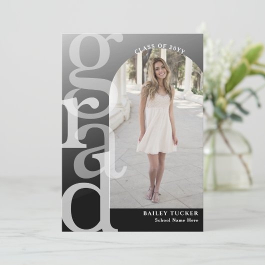 AFSTUDEERDER boog foto Ombre Afstuderen aankondigi Bedankkaart (Staand voorkant)