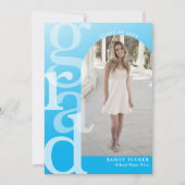 AFSTUDEERDER boog foto Ombre blauw Afstuderen aank Bedankkaart (Voorkant)