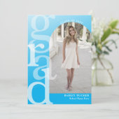 AFSTUDEERDER boog foto Ombre blauw Afstuderen aank Bedankkaart (Staand voorkant)