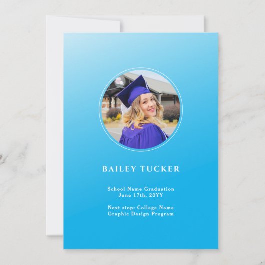 AFSTUDEERDER boog foto Ombre blauw Afstuderen aank Bedankkaart (Achterkant)