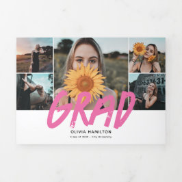 Afstudeerder Casual Borstel Foto Tri-Fold Aankondi Drieluik Aankondiging