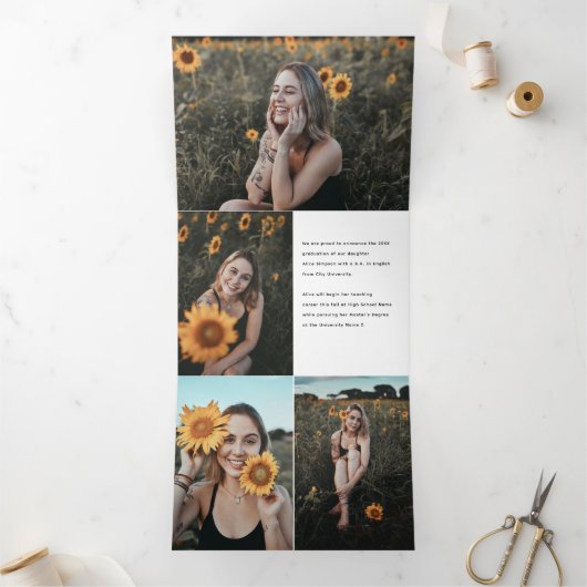 Afstudeerder Casual Borstel Foto Tri-Fold Aankondi Drieluik Aankondiging (Binnen)