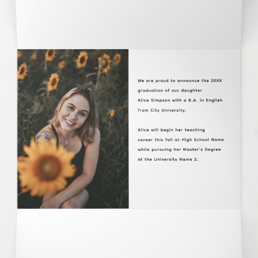 Afstudeerder Casual Borstel Foto Tri-Fold Aankondi Drieluik Aankondiging (Binnenkant midden)