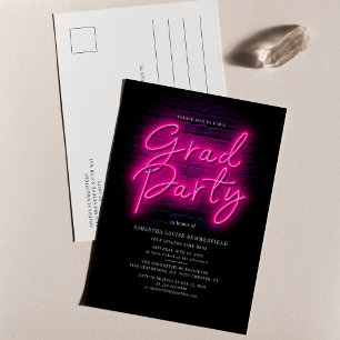 Afstudeerder Class 2025 Pink Neon Script Graduatio Uitnodiging Briefkaart