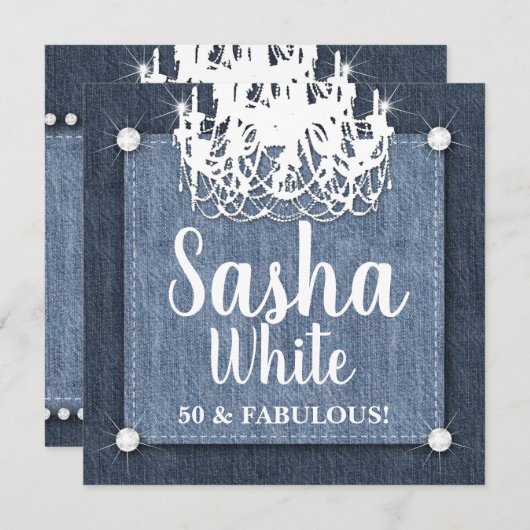 Afstudeerder Denim n Diamonds Birthday Party Chand Kaart (Voorkant / Achterkant)