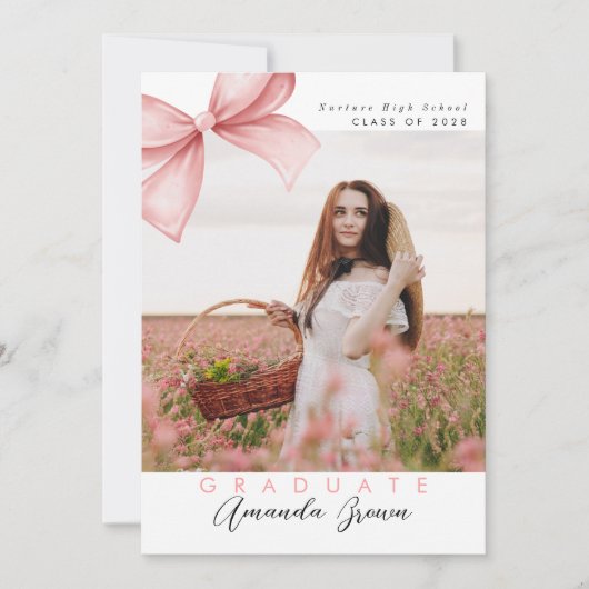 Afstudeerder feest 2025 Roze Bow Coquette Elegant  Kaart (Voorkant)