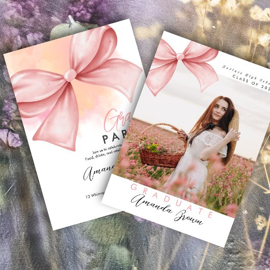 Afstudeerder feest 2025 Roze Bow Coquette Elegant  Kaart