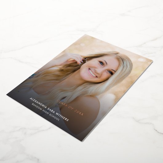 Afstudeerder foto 2024 Roos gouden Afstuderen aank Folie Uitnodiging (Gedraaid)