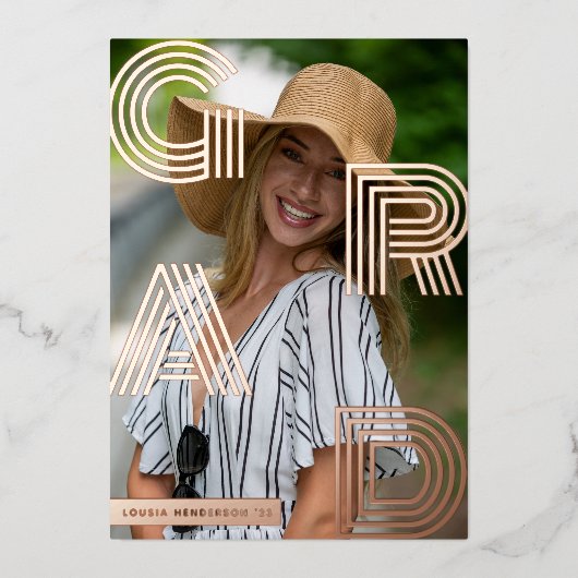 AFSTUDEERDER Foto Afstuderen Roos Gold Foil Uitnod Folie Uitnodiging (Voorkant)