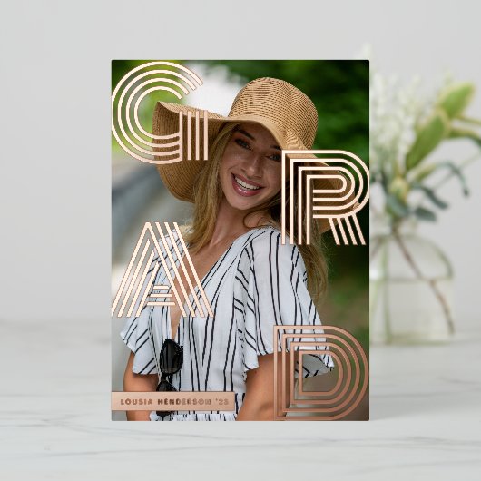 AFSTUDEERDER Foto Afstuderen Roos Gold Foil Uitnod Folie Uitnodiging (Staand Voorkant)