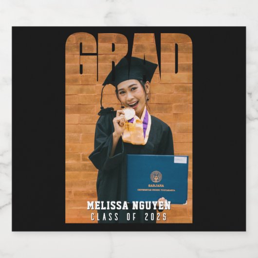 Afstudeerder Foto Afstuderen Zwart Bier Etiket (Enkel label)