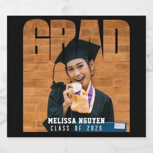 Afstudeerder Foto Afstuderen Zwart Sparkling Wijnetiket (Enkel label)