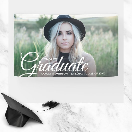Afstudeerder Foto: Beauful Script Font Graduation  Spandoek