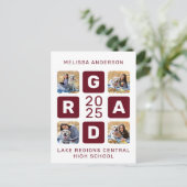 Afstudeerder Foto Collage Burgundy Uniek Afstudere Uitnodiging Briefkaart (Staand voorkant)