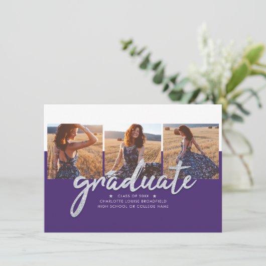 Afstudeerder Foto Collage Paars Silver Afstuderen (Staand voorkant)