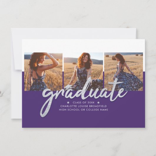 Afstudeerder Foto Collage Paars Silver Afstuderen  (Voorkant)
