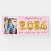 Afstudeerder Foto Gold Balloons 2023 Roze Afstuder Spandoek (Horizontaal)