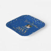 Afstudeerder Foto, Gold Confetti, Blue Graduparty Papieren Bordje (Gebogen)