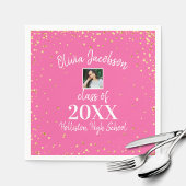 Afstudeerder Foto Gold Confetti Graduit Party roze Servet