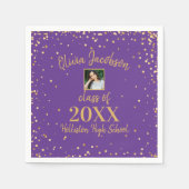Afstudeerder Foto, Gold Confetti, Graduparty Paars Servet (Voorkant)