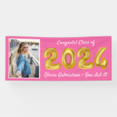 Afstudeerder foto gouden ballonnen 2024 roze Afstu Spandoek (Horizontaal)