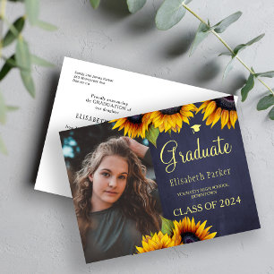 Afstudeerder foto gouden zonnebloemen afstuderen a aankondigingskaart