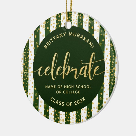 Afstudeerder Foto Groen Goud Glitter Script Keepsa Keramisch Ornament (Links)