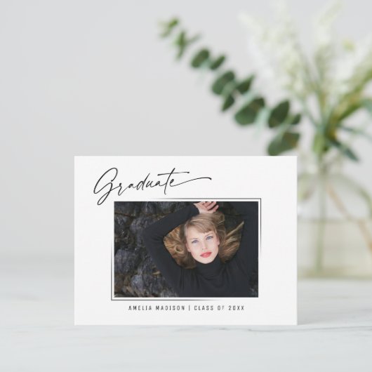 Afstudeerder Foto modern kalligrafie inkt script Briefkaart (Staand voorkant)