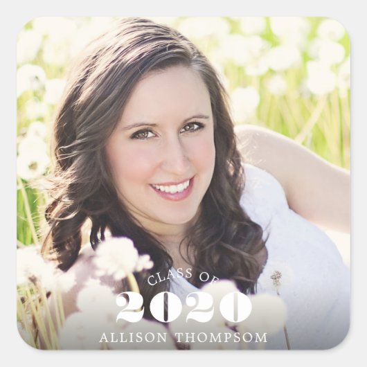 Afstudeerder Foto Modern Vierkante Sticker (Voorkant)