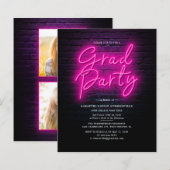 Afstudeerder Foto Neon Graduation Party Invitation (Voorkant / Achterkant)