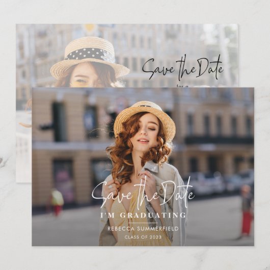 Afstudeerder foto Save the Date Graduation Party Aankondiging (Voorkant / Achterkant)